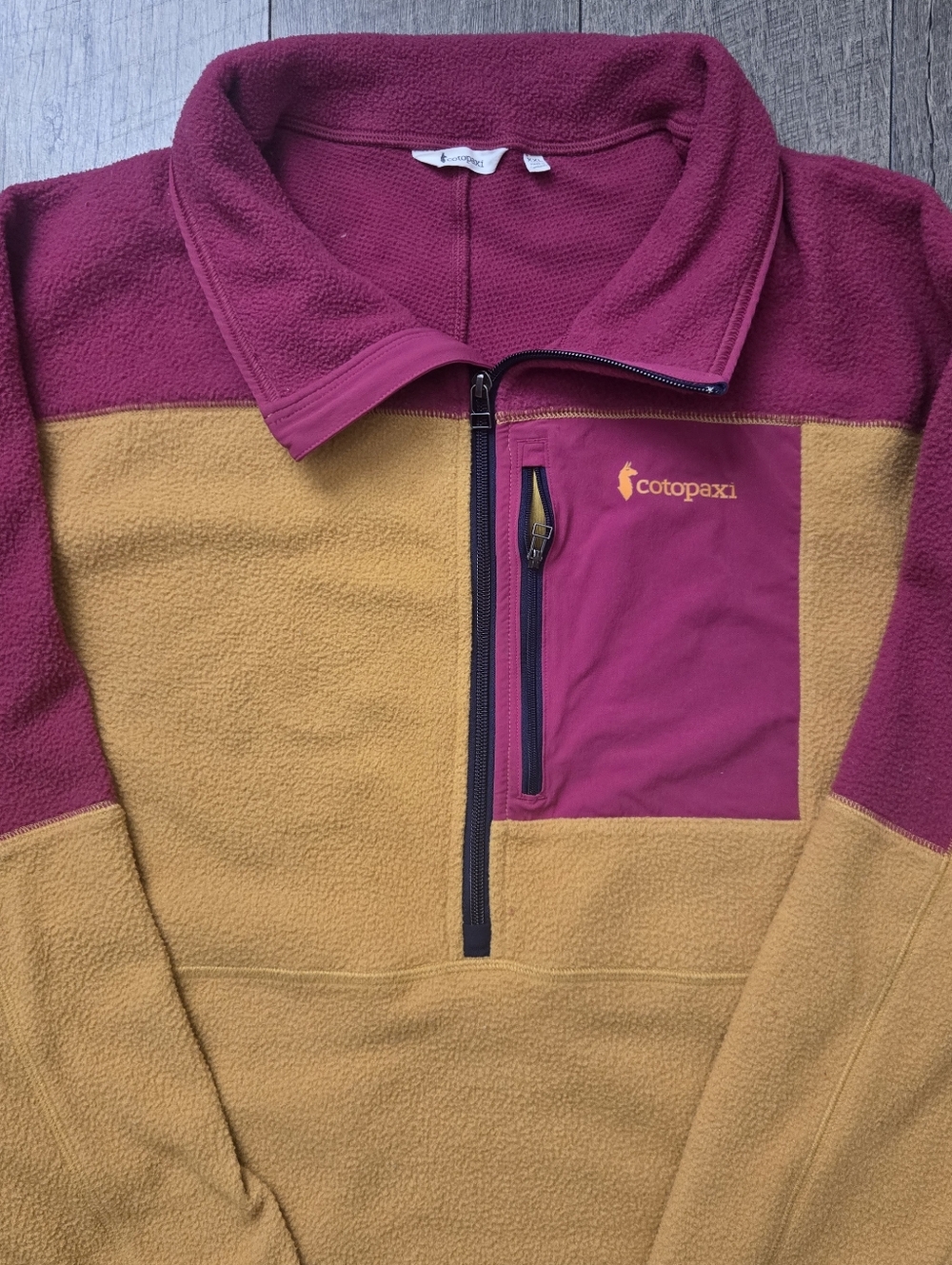 Cotopaxi Two-Tone Quarter-Zip Fleece in Mustard & Magenta